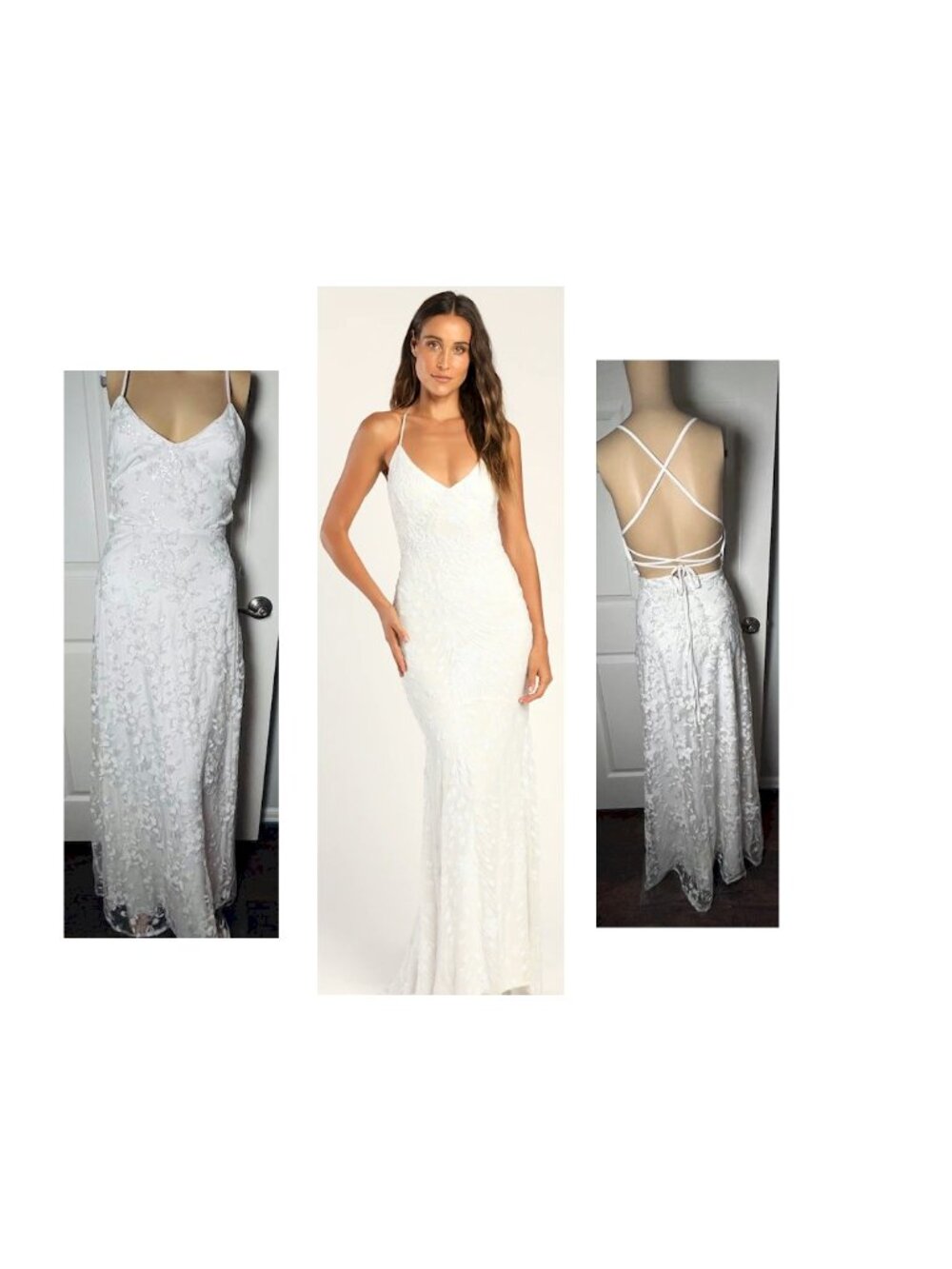 Lulu's White Lace Strappy Back Wedding Dress